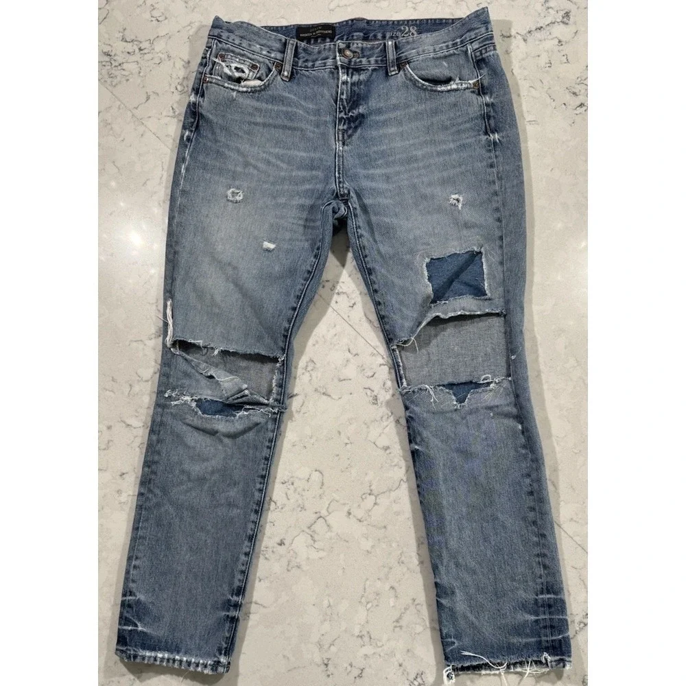 J.Crew Broken In Boyfriend Jeans Womens 28 Distressed Slim Straight Blue B0718